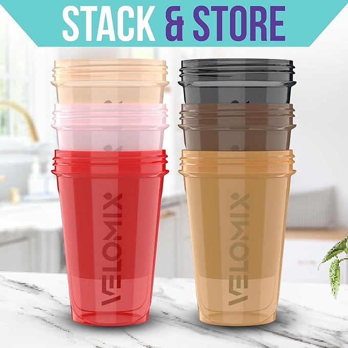 '-6 PACK- 20 OZ Protein Shaker Bottles for Protein Mixes, Shaker Cups for Protein Shakes, Small Shaker Bottle Pack, Shaker Cup, Shakers for protein Shakes (Midnight Clay - 6 Pack)-FlexoryFit