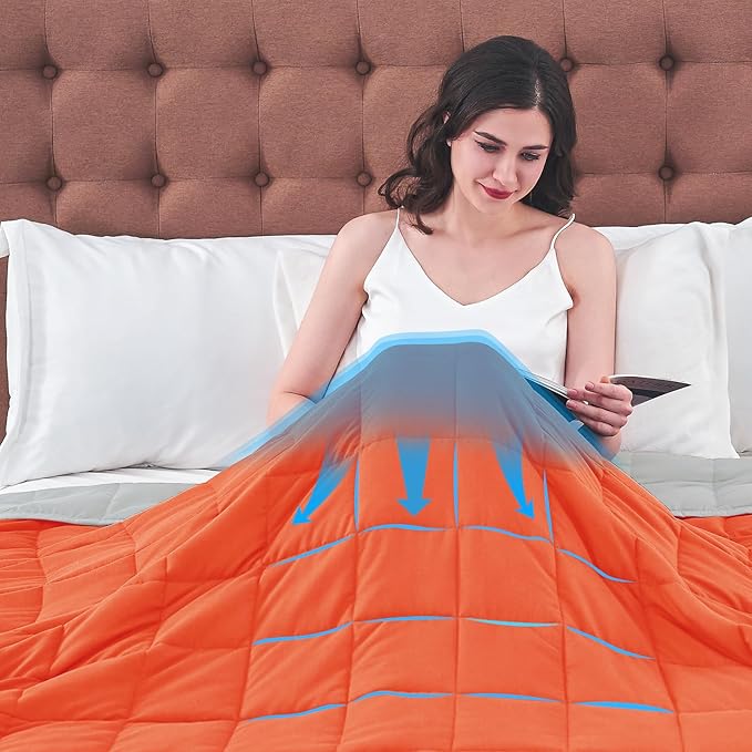 yescool Weighted Blanket for Adults (20 lbs, 88โ x 104โ, Orange) Cooling Heavy Blanket for Sleeping Perfect for 190-210 lbs, Queen Size Breathable Blanket with Premium Glass Bead, Machine Washable