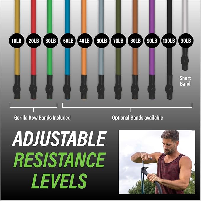 Lite Gorilla Bow Portable Home Gym Resistance Bands and Bar System for Travel, Fitness, Weightlifting and Exercise Kit, Full Body Workout Equipment Set-FlexoryFit