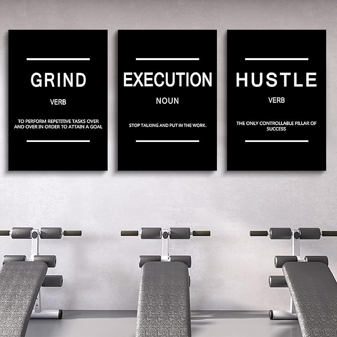 Framed Canvas Wall Art Success Quote, Office Wall Art, Black Large Poster, Positive Motivational Set of 3 Prints, Execute Failure Definition, Inspirational Print (B-3pcs,24x36inchx3pcs)-FlexoryFit