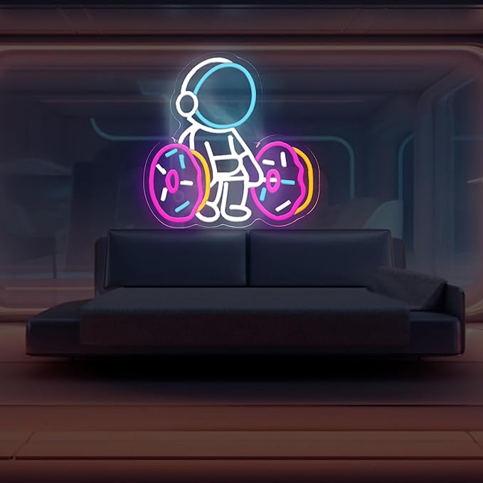 Astronaut Lifting Donut Neon Sign Astronaut Donut Neon Light Astronaut Light Sign Dimmable Bakery LED Neon Light for Club Decor Man Cave Game Room Bar Pub 12.5"×12.7"-FlexoryFit