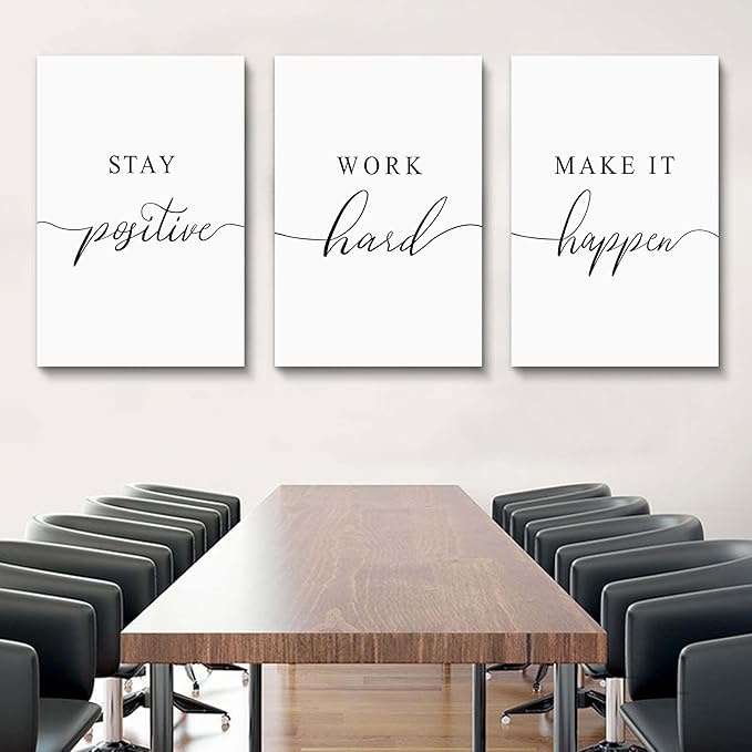 Framed Canvas Wall Art Positive Quotes Painting, Office Wall Art, white Large Poster, Positive Motivational Set of 3 Prints, work hard letters, Inspirational Wall Decor Prints (G-3pcs,24x36inchx3pcs)-FlexoryFit