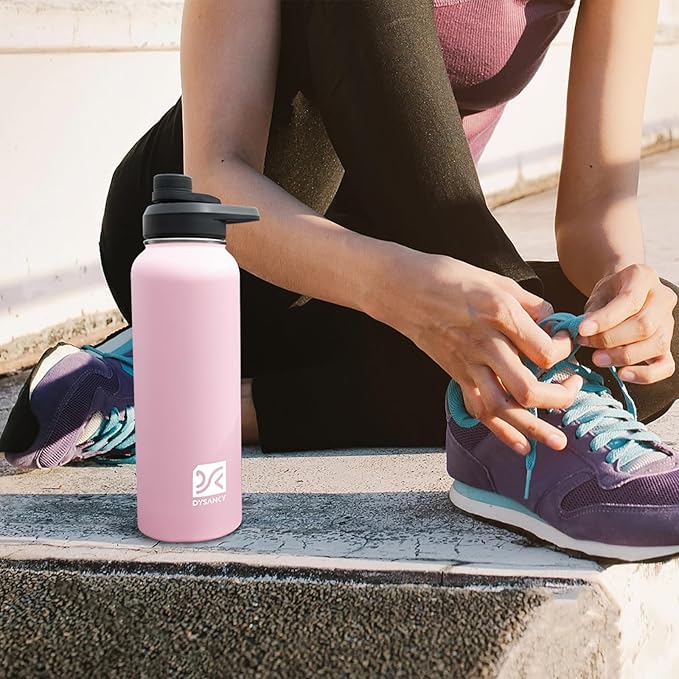 Insulated Water Bottle | Thickened Stainless Steel Vacuum Metal | Portable Sports Water Jug for Gym and Hiking with Straw, Carrier Bag, Handle Strap | BPA-Free 40 oz, Pink-FlexoryFit