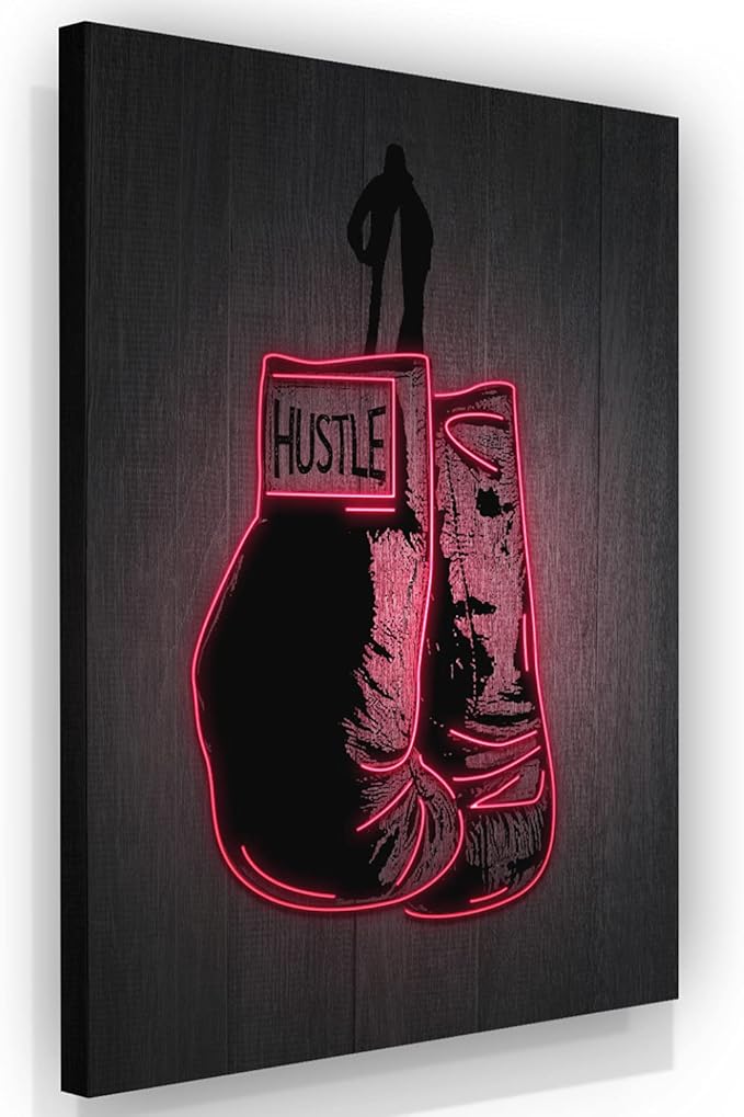 Boxing Gloves Neon Canvas Print Motivational Canvas Print Wall Art Office Decor, Entrepreneur Motivation, Hustle Artwork, Boxing Neon Print, Fighter Gym Sign, Hustler Art Neon Sign (40" x 30")