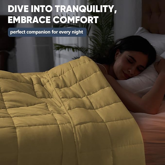 King Size Weighted Blanket for Adults (20 lbs, 80โ x 87โ, Yellow) Cooling Heavy Blanket for Sleeping Perfect for 190-210 lbs, Breathable Blanket for Adults & Couple All Season, Machine Washable