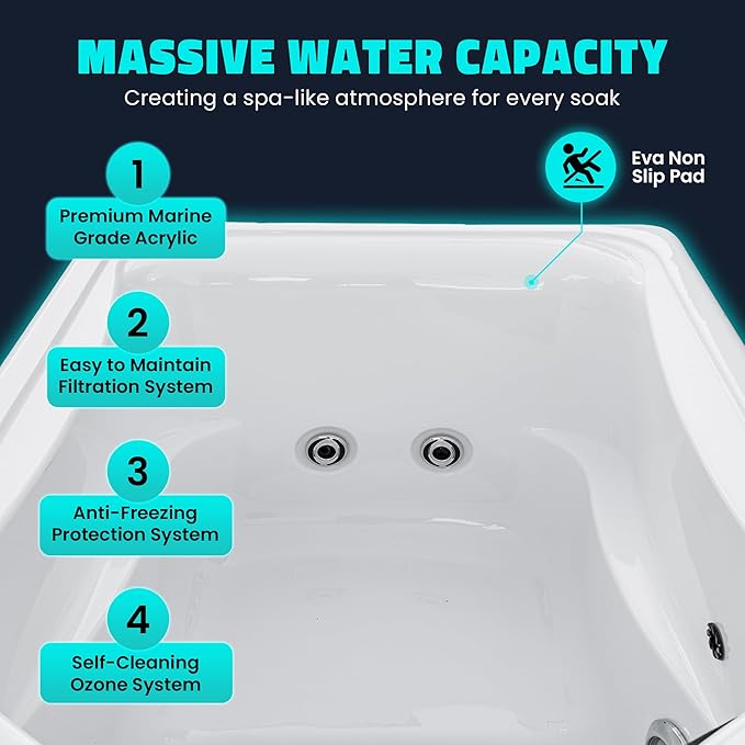 Borealis 69-in. All-in-One Cold Plunge and Hot Tub with Built-in Chiller | Acrylic Interior with 2 Jets, Bluetooth Speakers, Lights, WiFi App Control Chiller for Indoor/Outdoor Use β White