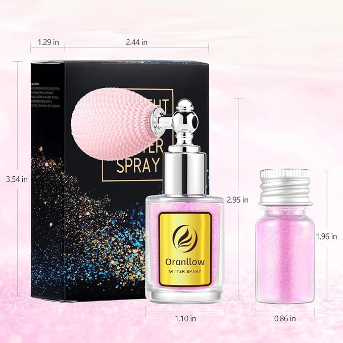 Holographic Body Glitter Spray - Shimmering Hair, Face & Body Sparkle for Festivals, Clothes, Nail Art Crafts Design & Special Events Makeup (Light Pink)-FlexoryFit