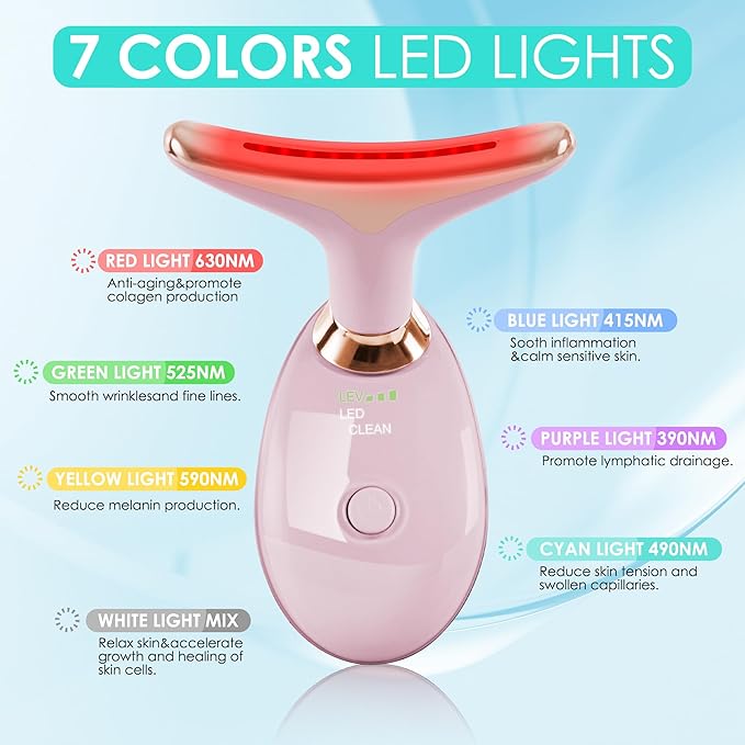Facial Massager Red-Light-Therapy-for-Face and Neck, Face ๐ฒ culpting Wand with 7 Color - Birthday, Christmas, Mothers Day, Valentines Day Gifts for Her Women Mom Best Friend Wife Teacher (Rose Gold)