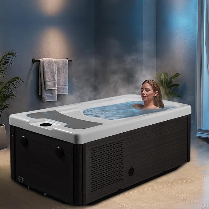 Borealis 69-in. All-in-One Cold Plunge and Hot Tub with Built-in Chiller | Acrylic Interior with 2 Jets, Bluetooth Speakers, Lights, WiFi App Control Chiller for Indoor/Outdoor Use β White