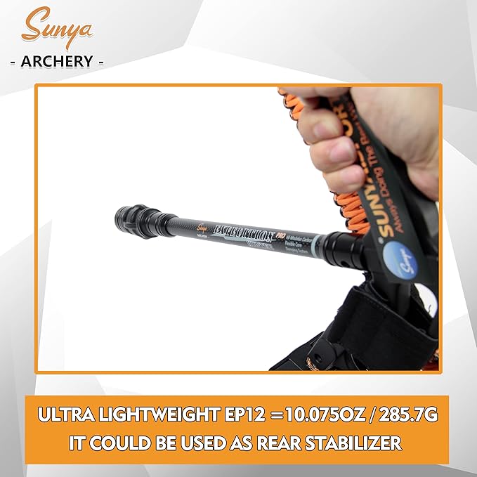 SUNYA Archery Bow Stabilizer for Compound Bow, Carbon Fiber Body Flexible Core, Damping System and Weights Kit, 8",10",12" 15" in Expedition Series