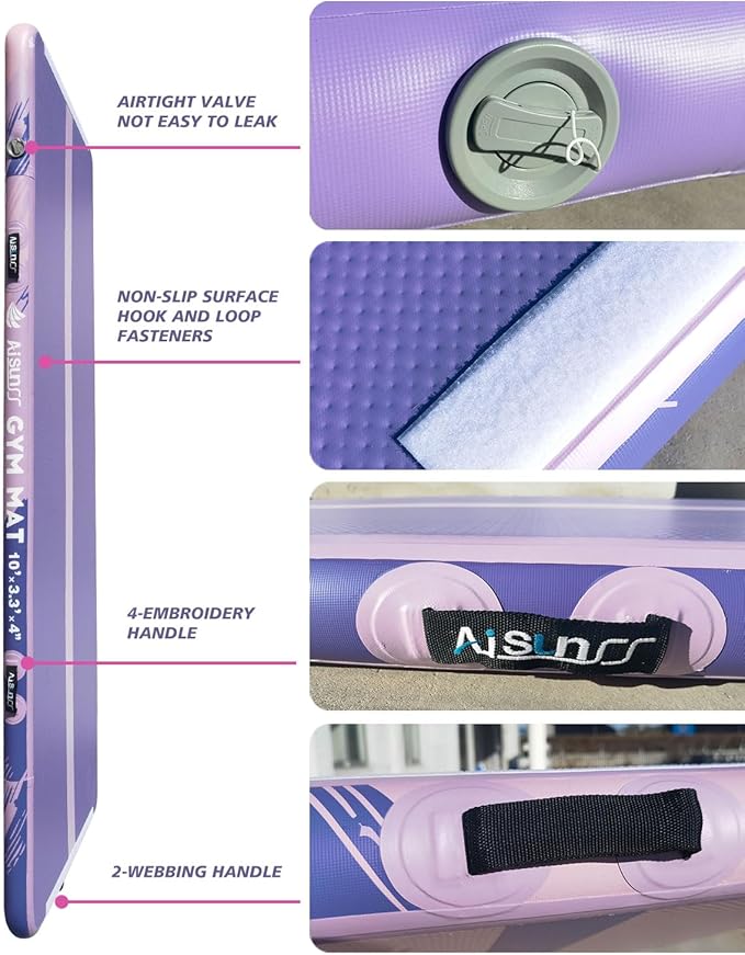 Inflatable Air Gymnastics Mat Training Mats with Air Pump 4/8 inches Thickness Gymnastics Tracks for Home Use/Tumble/Gym/Training/Cheerleading/Yoga/Beach/Park/Water-FlexoryFit