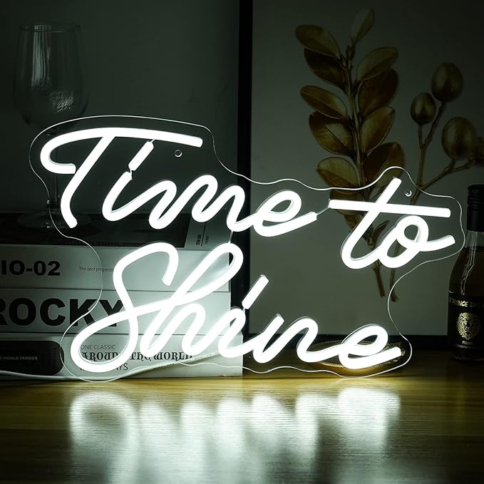 Time To Shine Neon Sign White Led Sign Time To Shine Neon Lights Decor for Lover Dimmable Letter Neon Wall Signs USB Powered with Switch Neon Signs for Wall Decor Party Wedding(16.5’’X10.2’’)