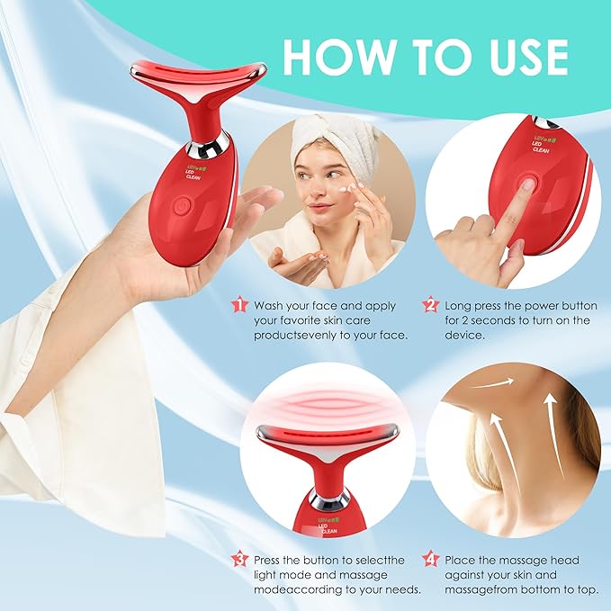 Facial Massager Red-Light-Therapy-for-Face and Neck, Face ๐ฒ culpting Wand with 7 Color (Bright Red)