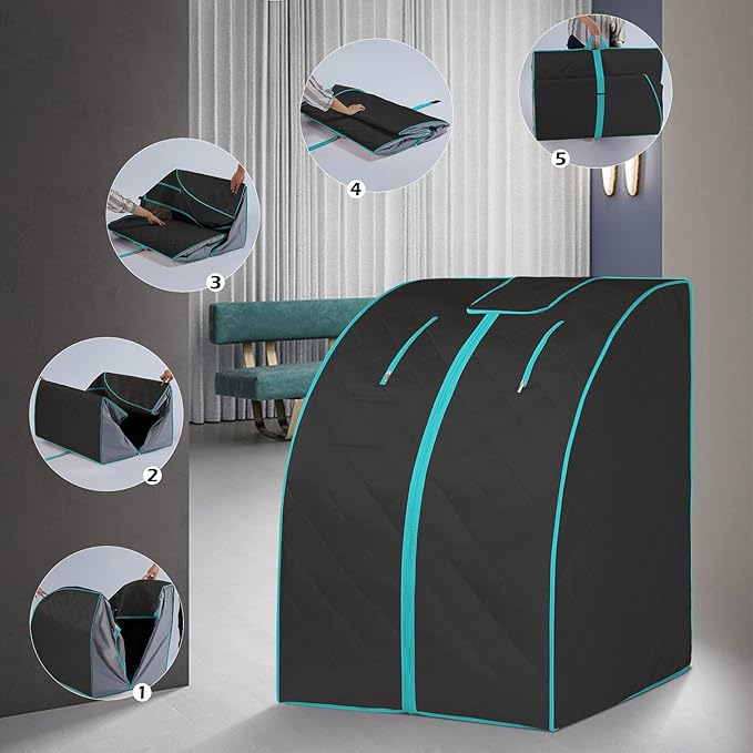 Smartmak Far Infrared Sauna, Full Body One Person Portable SPA Set with Time & Tempreture Remote Control, Heating Foot Pad and Foldable Reinforced Chair (L 27.6โโ x W 31.5โโ x H 37.8โโ) - Black