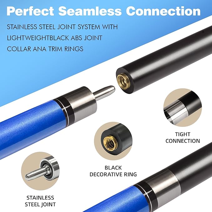 HomeSeason Glass Fiber Pool Cue 58" Professional Pool Stick 12.7mm 4-Layer Tip Low Deflection Cue Stick, 3 * 8/8Joint Pin, Ultra-Smooth, Billiard Cue Sticks-FlexoryFit
