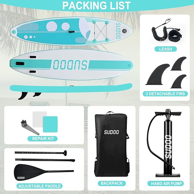 Inflatable Stand Up Paddle Board 10โx30โโ- Ultra-Light SUP with Backpack, Pump, Paddle, Coil Leash, 3 Fins, Repair Kit, Stable Design, Non-Slip EVA Deck for Adults & Youth