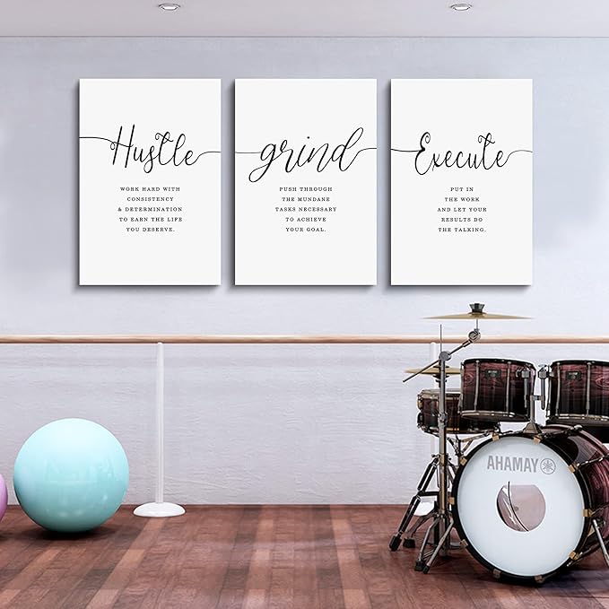 Canvas Grind Quote, Hustle Grind Execute, Inspirational Print, Office Wall Art, Large Poster, Motivational Wall Art, Office Decor Set of 3 Prints (16x24in x 3pcs)-FlexoryFit
