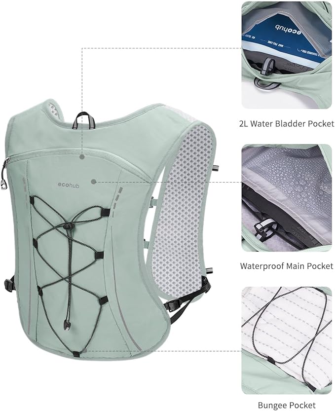 ECOHUB Running Hydration Vest Backpack,Lightweight Breathable Pack with 2L Water Bladder Bag Daypack for Hiking Trail Running Cycling Race Marathon for Women Men-FlexoryFit