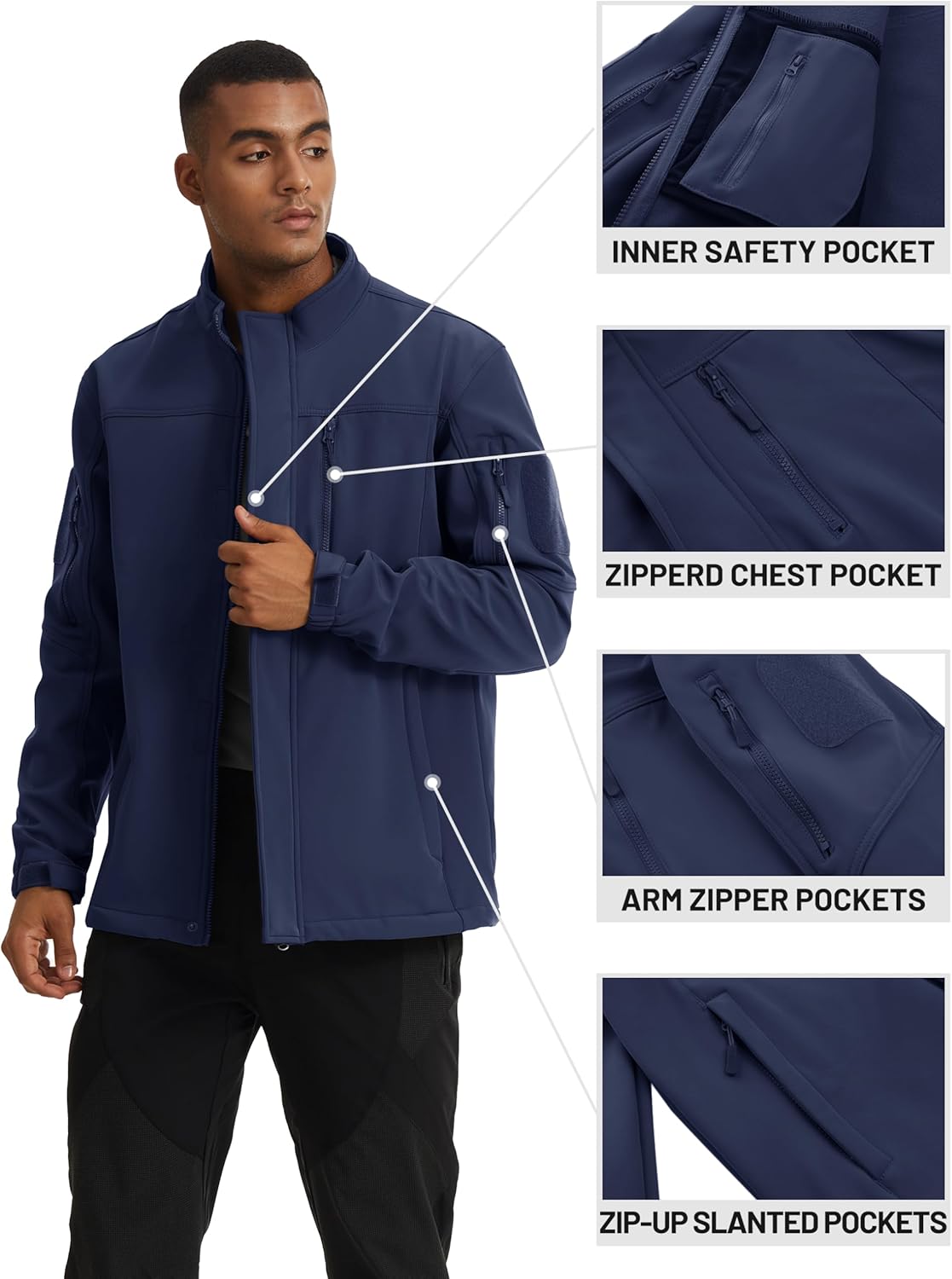 TACVASEN Men's Tactical Softshell Jacket Fleece Lined Water Resistant Windbreaker Military Lightweight Coat for Hiking