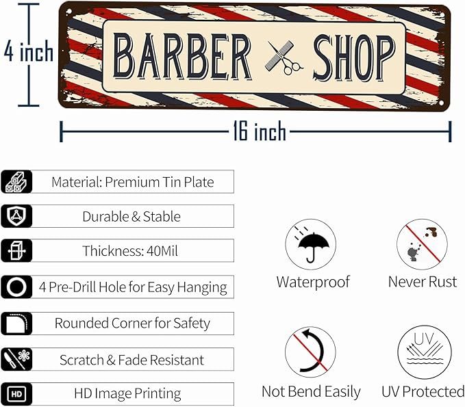 Barber Shop Decor Accessories - Barbershop Poster Metal Tin Signs Vintage Wall Art, Barber Gifts for Men Haircut Decorations 4x16 Inch-FlexoryFit
