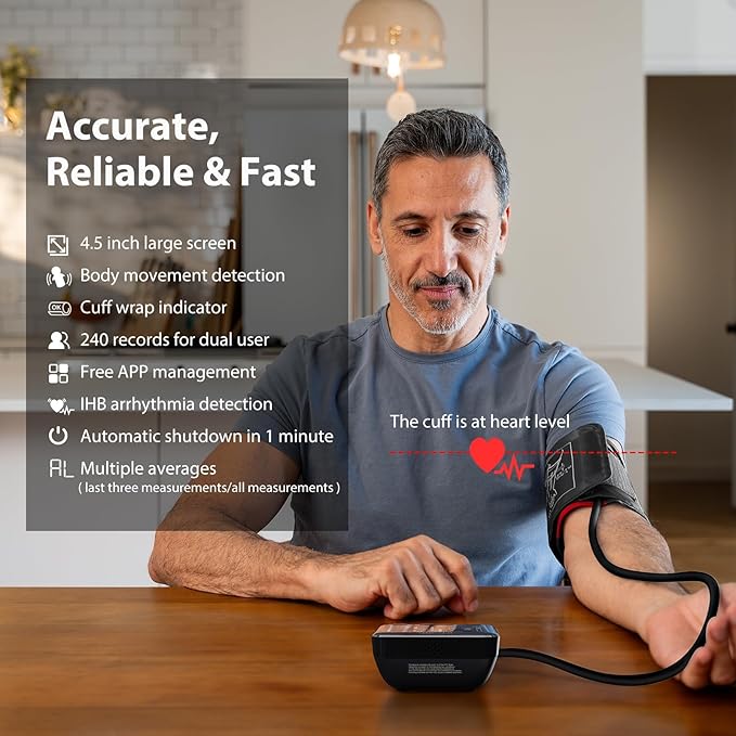 iHealth Accu Blood Pressure Monitor – 4.5" Large LCD, Clinically Accurate, Irregular Heartbeat Alert, Body & Cuff Detection, Bluetooth Sync, Adjustable Large 8.6"–17" Cuff– Easy for Seniors & Adults-FlexoryFit