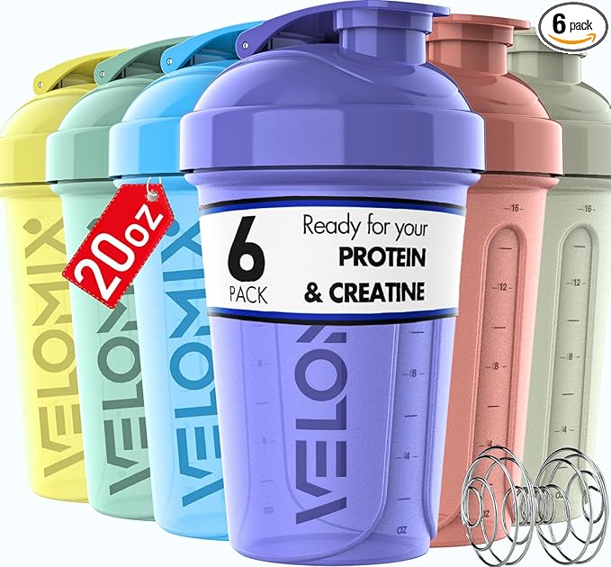 '-6 PACK- 20 OZ Protein Shaker Bottles for Protein Mixes, Shaker Cups for Protein Shakes, Small Shaker Bottle Pack, Shaker Cup, Shakers for protein Shakes (Pastel Shades - 6 Pack)-FlexoryFit