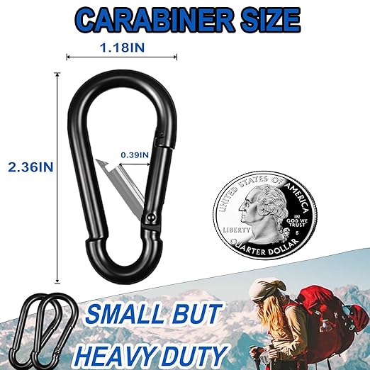 40PCS M6 Black Carabiner Clip, 2.36Inch Snap Hook Quick Link Small Carabiner Clips,Spring Link Buckle for Fishing Camping Hammock Dog Leashes-270LBS Holding Capacity