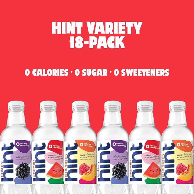 Hint Flavored Bottled Water, 3-Flavor Mega Variety Pack - Purified Water Beverages with Zero Calories, Natural Flavors, and Sugar Free - 16 Fl Oz (Pack of 18)-FlexoryFit