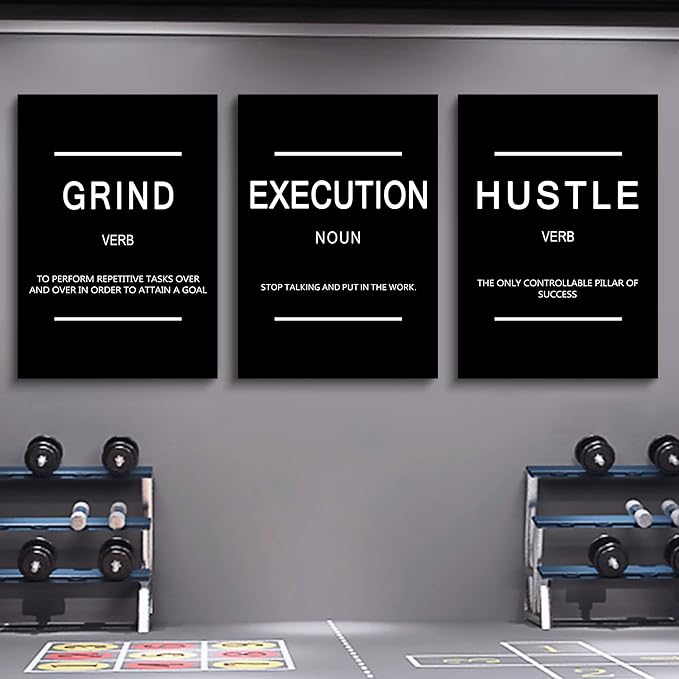 Framed Canvas Wall Art Success Quote, Office Wall Art, Black Large Poster, Positive Motivational Set of 3 Prints, Execute Failure Definition, Inspirational Print (B-3pcs,24x36inchx3pcs)-FlexoryFit
