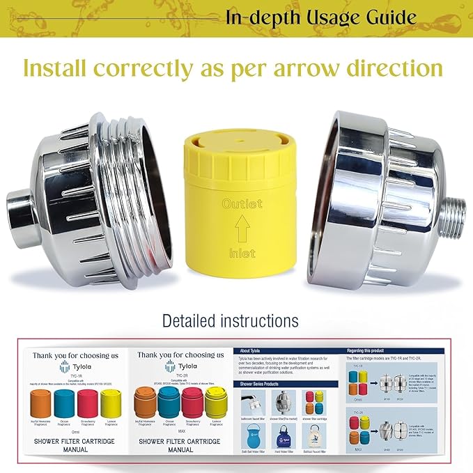 High Output Universal Shower Filter Replacement Cartridge –Efficiently Remove Chlorine, Heavy Metals & dirt, Infused with Vitamin C Lemon Scent – Fit Famous Showerhead Filters Brand(1 Pack)