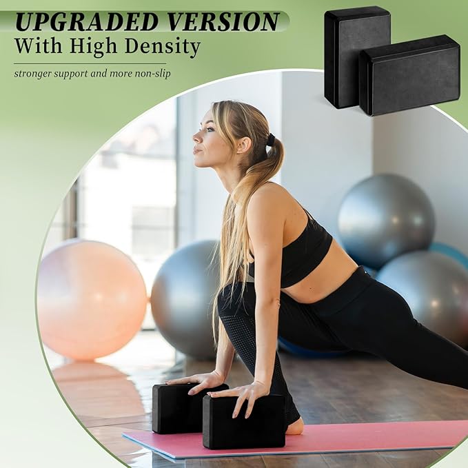 Yilloog 20 Pcs Foam EVA Yoga Blocks - High Density Non Slip Supportive Foam Blocks - Lightweight Black Yoga Bricks - Props for Women, Men, Beginners, Pilates, Meditation-FlexoryFit