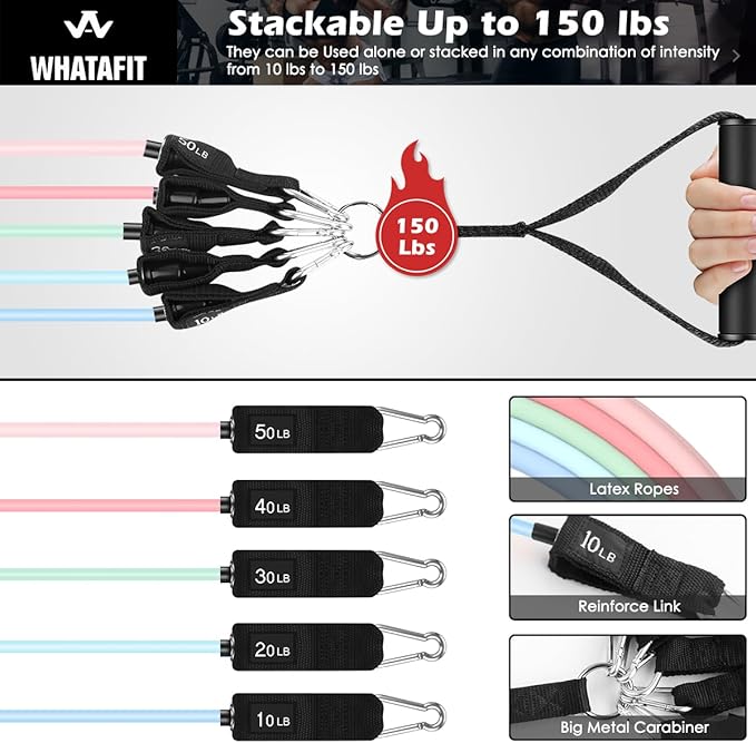 WHATAFIT Resistance Bands, Exercise Bands,Resistance Bands for Working Out, Work Out Bands with Handles for Men and Women Fitness, Strength Training Home Gym Equipment-FlexoryFit
