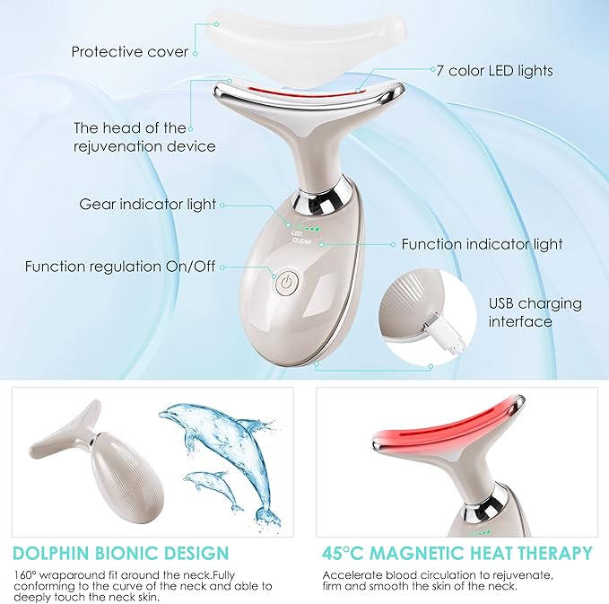 Facial Massager Red-Light-Therapy-for-Face and Neck, Face ๐ฒ culpting Wand with 7 Color (Champagne)