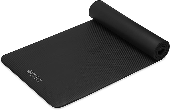 Gaiam Essentials Thick Yoga Mat Fitness & Exercise Mat with Easy-Cinch Yoga Mat Carrier Strap, 72"L x 24"W x 2/5 Inch Thick-FlexoryFit