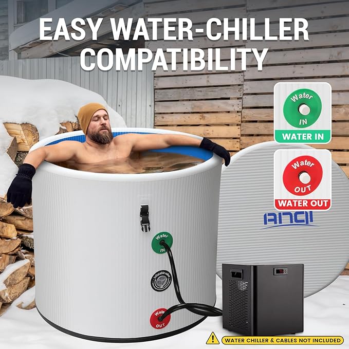 XL Cold Plunge Tub for Athletes, Compatible with Water Chiller, 134-Gallon Inflatable Ice BathTub with Insulated Lid, Thermometer, Pro Grade Cold Plunge Ice Pod for Outdoor & Indoor Cold Water Therapy