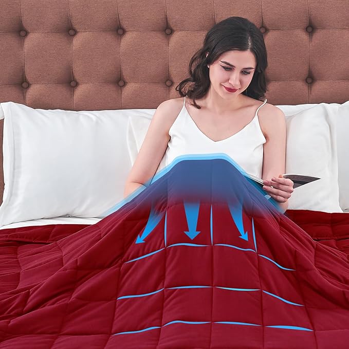 yescool Weighted Blanket for Adults (25 lbs, 88โ x 104โ, Red) Cooling Heavy Blanket for Sleeping Perfect for 240-260 lbs, King Size Breathable Blanket with Premium Glass Bead