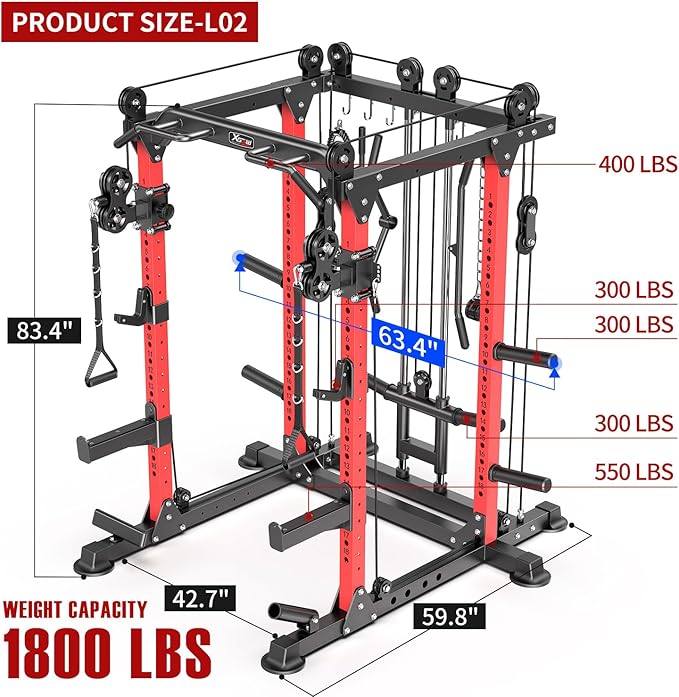 Power Cage,1600lbs Multi-Function Power Rack with Adjustable Cable Crossover System and More Training Attachment, Weight Cage for Home Gym-FlexoryFit