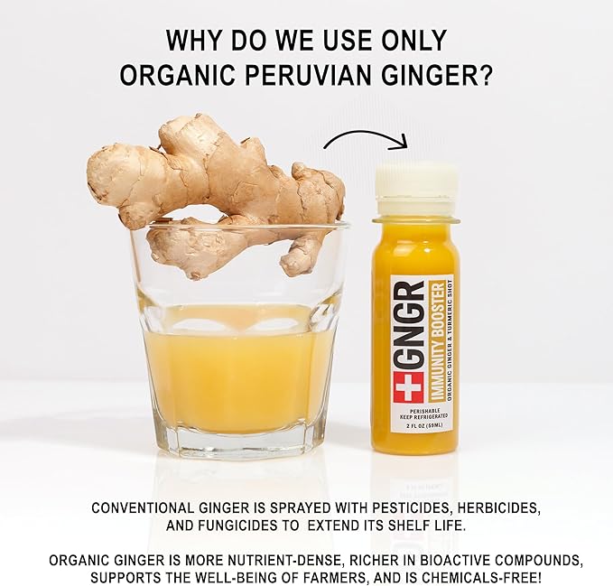 '+GNGR Immunity Sampler Organic Ginger Wellness Shots - Premium Ginger Shots for All Natural Digestive Support and Immune Support - Cold Pressed Ginger Juice - Nothing Artificial (2 Oz, Pack of 12)-FlexoryFit