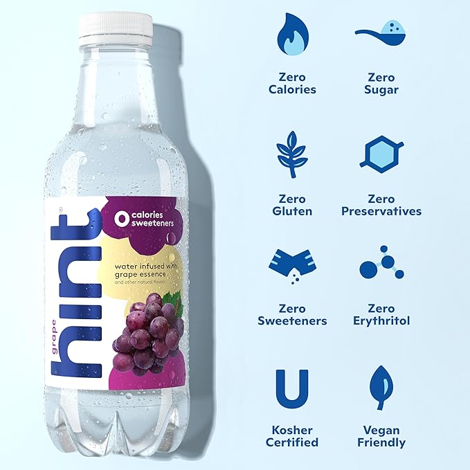 Hint Fruit-Infused Bottled Water, Grape - Sugar Free Flavored Water with Zero Calories, Naturally Flavored, and No Artificial Sweeteners - 16 Fl Oz (Pack of 12)-FlexoryFit