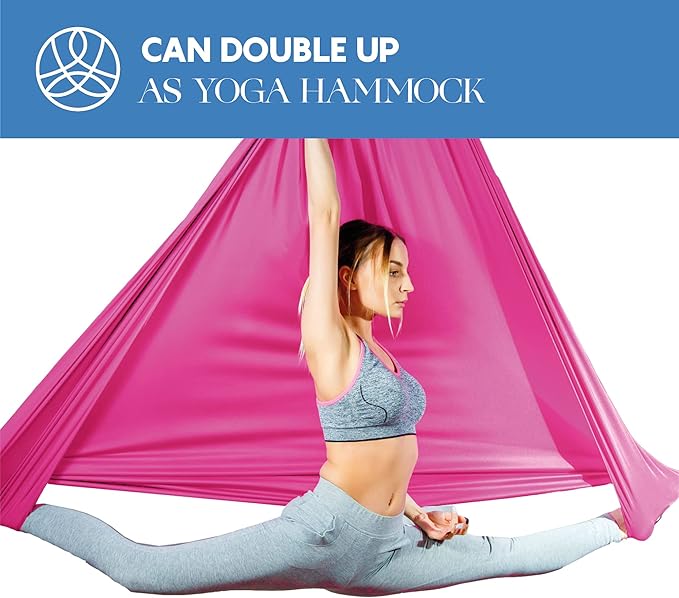 Aerial Silks Starter Kit - Durable 9 Yards of Aerial Yoga Hammock with Hardware & Guide - Aerial Swing for Acrobatic Flying Yoga & All Levels (Aerial Rigging Point Up to 13ft)-FlexoryFit