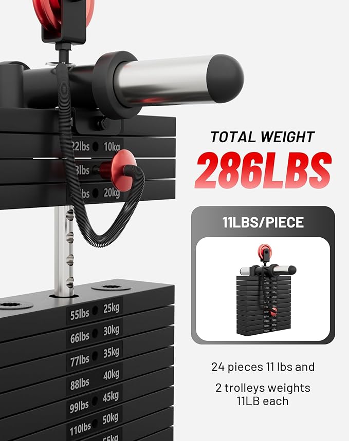 Mikolo Smith Machine, 2200lbs Squat Rack with LAT-Pull Down System & Cable Crossover Machine, Training Equipment with Leg Hold-Down Attachment-FlexoryFit