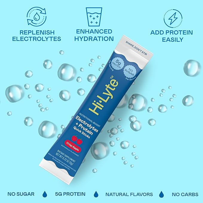 Hi-Lyte Nutritional Boost - Electrolytes + Protein Quick Sticks - Crisp Apple - Hydration + Whey Protein Powder Packets - 5g Protein, Electrolytes, No Sugar, Keto Friendly-FlexoryFit