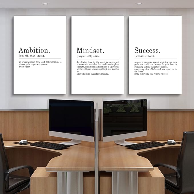 EPHANY ART - Inspirational Canvas Prints - Mindset Quotes, Motivational Wall Art Success Framed Entrepreneur Poster - Positive Quotes Wall Poster for Home Office Workplace (L-3pcs, 24x36inchx3pcs)-FlexoryFit