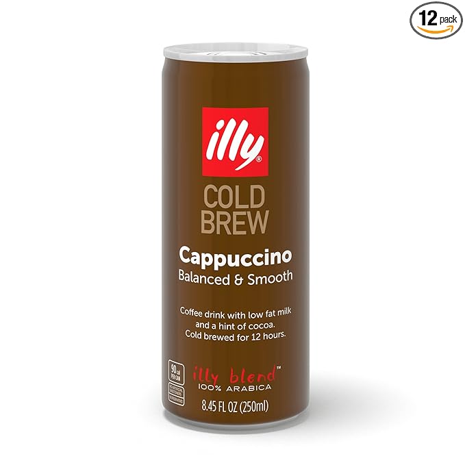 illy Ready To Drink Coffee – Cappuccino Cold Brew Cans - Notes Of Milk & Chocolate - 100% Arabica - Smooth & Refreshing Taste - Convenient, Easy to Carry Drink – 8.5 oz., 12 Pack-FlexoryFit