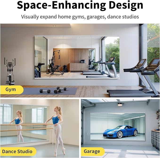 Home Gym Mirror - 60x40 Inch, 2PCS Frameless Tempered Glass Full Body Mirror for Wall Mount - Ideal for Yoga, Workout, Bedroom, Dance Studio (Silver)