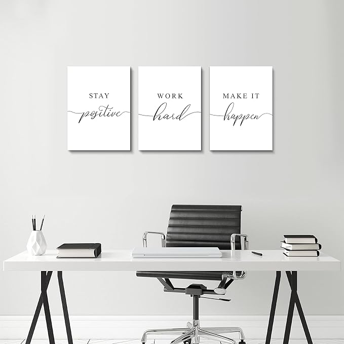 Framed Canvas Wall Art Positive Quote, Office Art, White Large Poster, Motivational Artwork Set of 3 Prints, Inspirational Poster Prints (G-3pcs,12x16inchx3pcs)-FlexoryFit