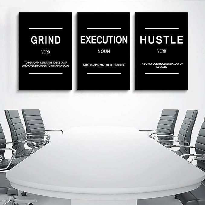 Framed Canvas Wall Art Success Quote, Office Wall Art, Black Large Poster, Positive Motivational Set of 3 Prints, Execute Failure Definition, Inspirational Print (B-3pcs,20x30inchx3pcs)-FlexoryFit