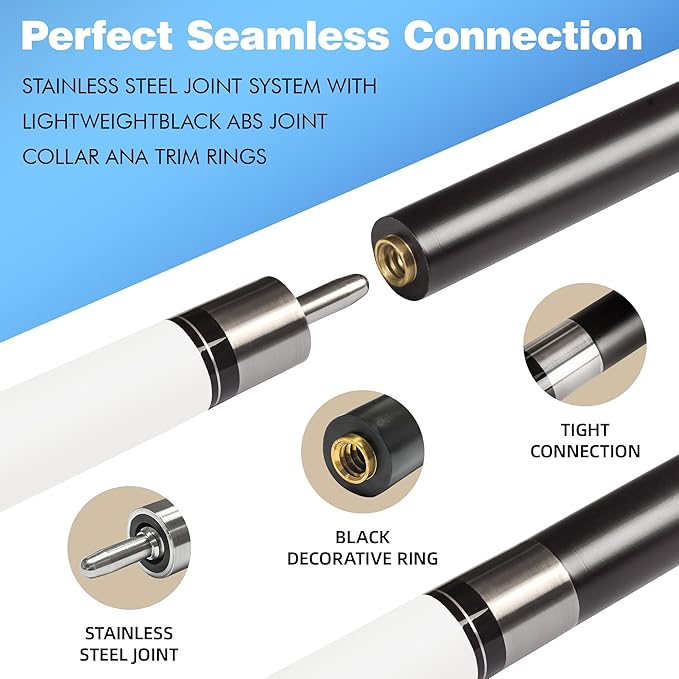 HomeSeason Glass Fiber Pool Cue 58" Professional Pool Stick 12.7mm 4-Layer Tip Low Deflection Cue Stick, 3 * 8/8Joint Pin, Ultra-Smooth, Billiard Cue Sticks-FlexoryFit