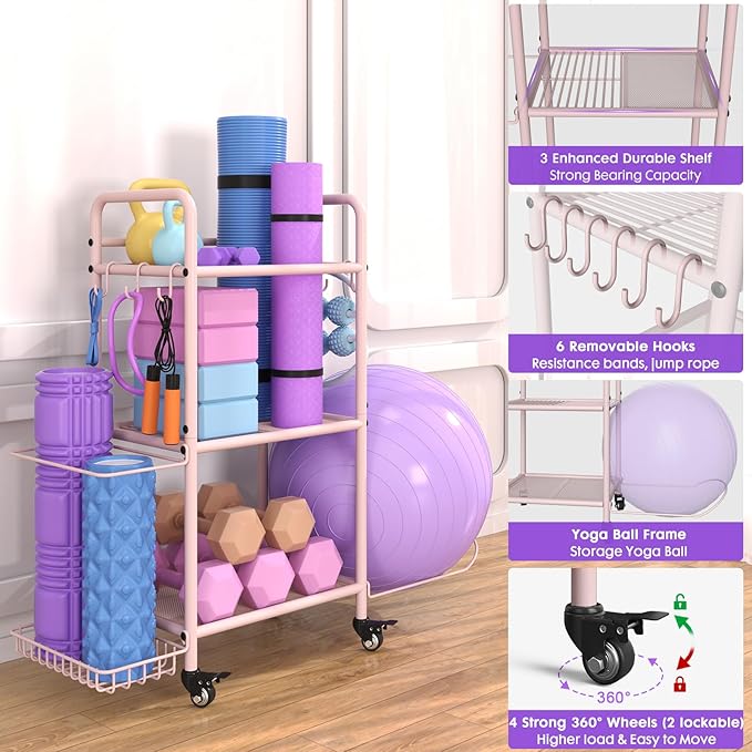 Home Gym Storage Rack Exercise Equipment Storage Organizer for Yoga Mat Dumbbells Kettlebells Foam Roller Yoga Strap & Resistance Bands, Ideal Yoga Mat Holder & Workout Equipment Organizer-FlexoryFit