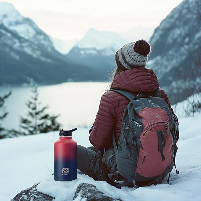 Insulated Water Bottle | Thickened Stainless Steel Vacuum Metal | Portable Sports Half Gallon Large Water Jug for Gym and Hiking with Straw, Carrier Bag, Handle Strap | BPA-Free 64 oz-FlexoryFit